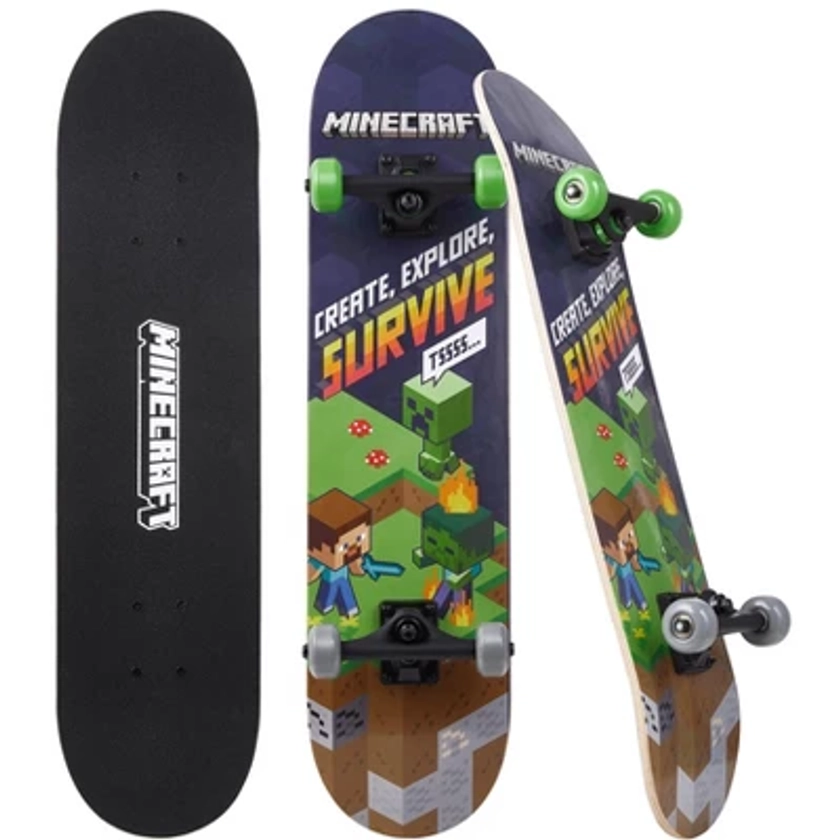 Minecraft 31" Skateboard with Non-slip grip tape, wheels with aluminum trucks and ABEC-5 bearings