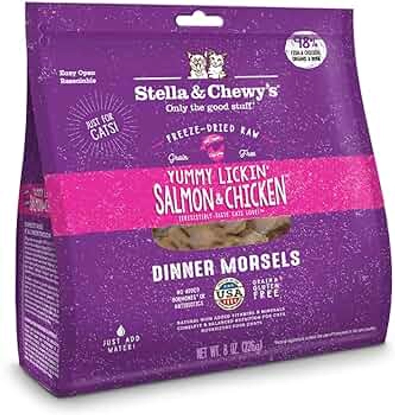 Stella & Chewy's Freeze-Dried Raw Sea-Licious Salmon & Cod Dinner Morsels Grain-Free Cat Food, 8 oz bag, Brown (CAT-FDSC-9)