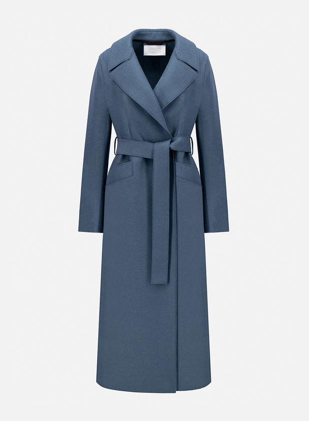 long maxi coat pressed wool steel blue - Anya