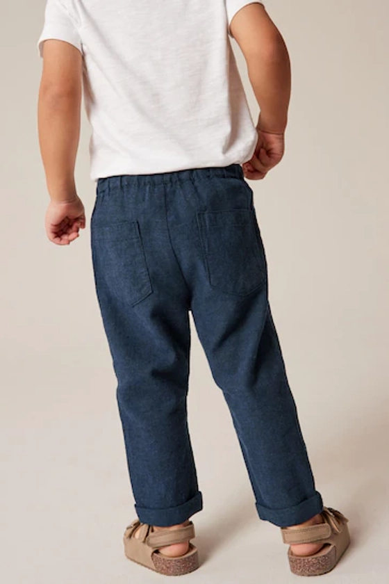 Navy Linen Pull-On Trousers (3mths-7yrs)