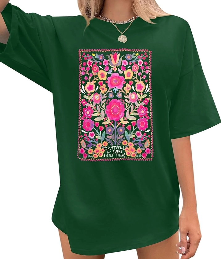 Cute Spring Tshirt Oversized Floral Graphic Tees Vintage Wildflower Shirt Womens Boho Hiking T Shirt Summer Plant Tops