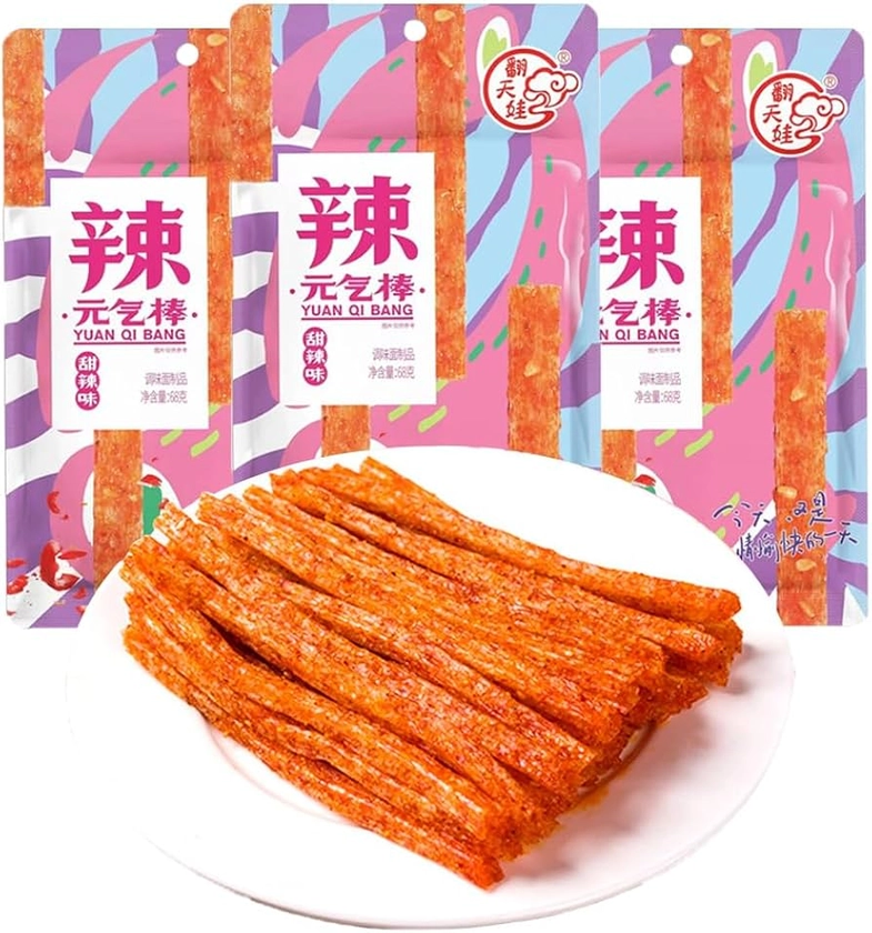 WEIXIAN Latiao Spicy Strips, 3 Packs Spicy Sweet Gluten Latiao, Chinese Spicy Casual Snack Food, La Tiao Spicy Sticks, Latio 辣条, 大面筋, 68g/2.39oz per Pack (Packs of 3, Sweet and Spicy)