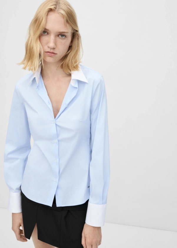 Poplin shirt with contrasting details - Woman | MANGO United Kingdom