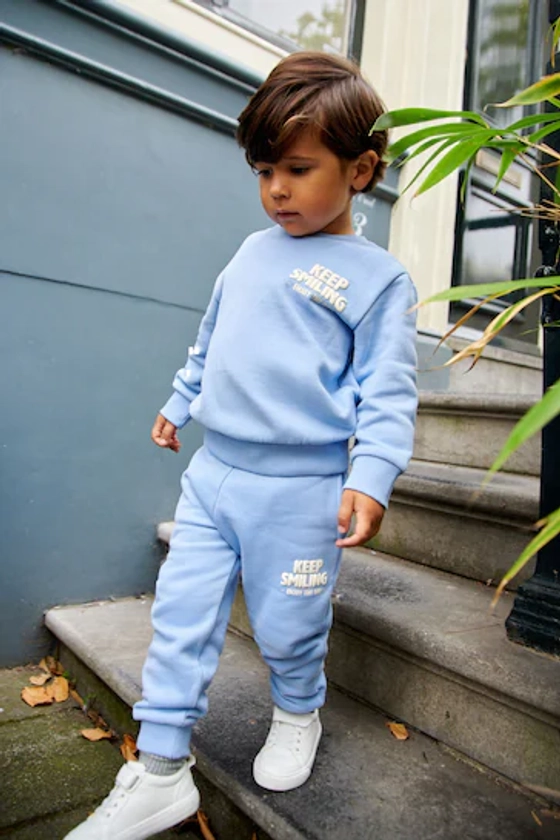 Light Blue Slogan 100% Cotton Sweatshirt And Joggers Set (3mths-7yrs)