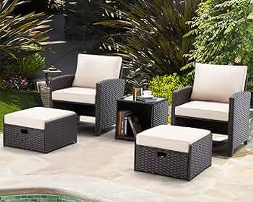 UPHYB Patio Furniture Set 5-Pieces Outdoor Sectional Wicker Sofa, Rattan Patio Furniture Set with Ottomans, Coffe Table and Cushions, Wicker Patio Furniture Set for Pool, Garden, Patio, Balcony