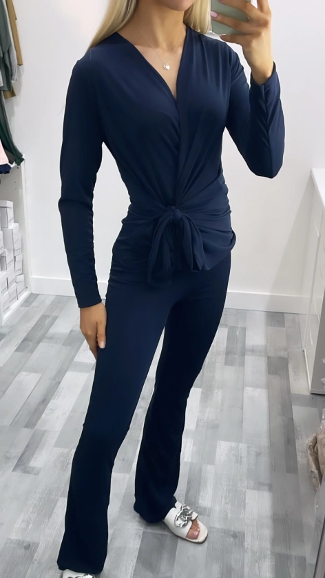 Navy Silky Tie Up Co Ord