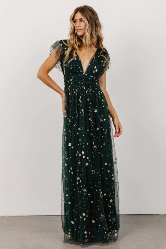 Nova Shimmer Maxi Dress | Green + Gold