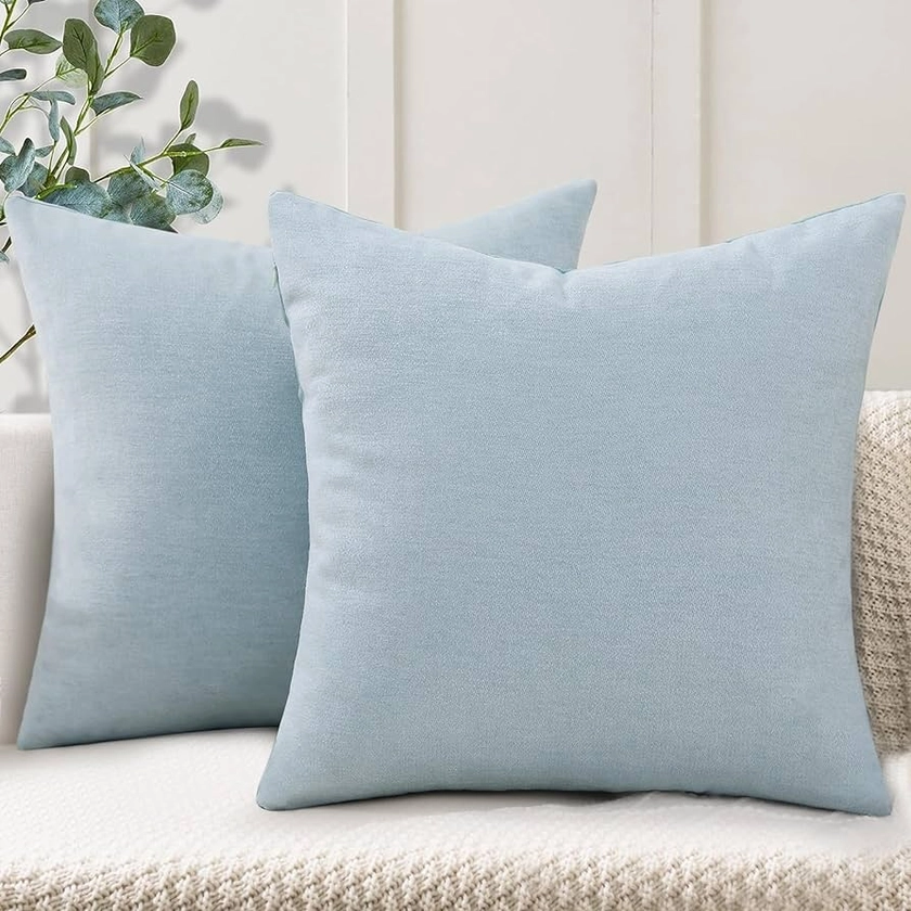 Amazon.com: Pallene Decorative Chenille Throw Pillow Covers 20x20 Set of 2, Luxury Soft Velvet Pillow Covers for Sofa, Couch, Living Room - Light Blue : Home & Kitchen