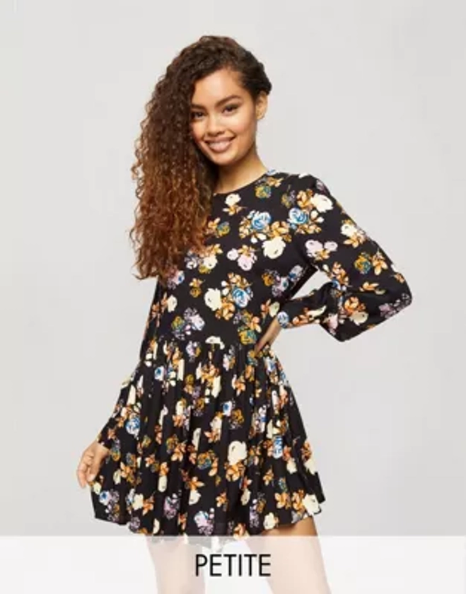 Miss Selfridge Petite floral print smock dress in black | ASOS