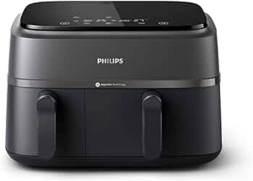 Philips Dual Basket Airfryer série 3000, 9 litres, 2 tiroirs, Technologie Rapid Air, Grand air fryer, 90% de matières grasses en moins et économies d'énergie, Application HomeID (NA350/00)