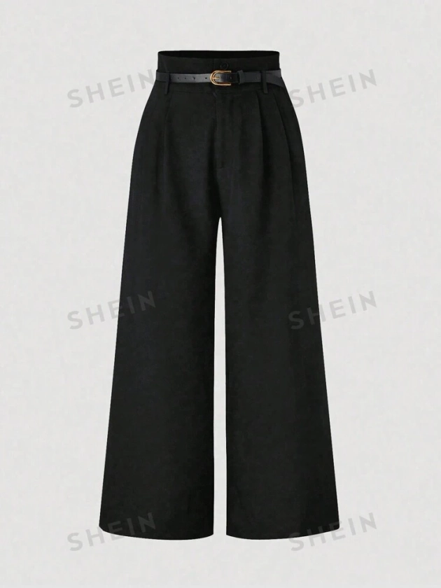 SHEIN Ensemble costume élégant composé d'une veste de costume à manches longues avec boutons devant et d'un pantalon droit