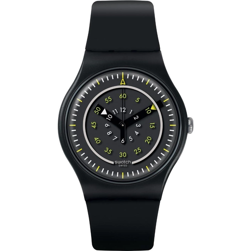 SWATCH Piu Nero Three Hands 41mm Black Silicon Strap SUOB157