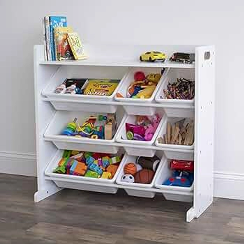 Humble Crew Toy Storage Organizer with Shelf and 9 Storage Bins, White