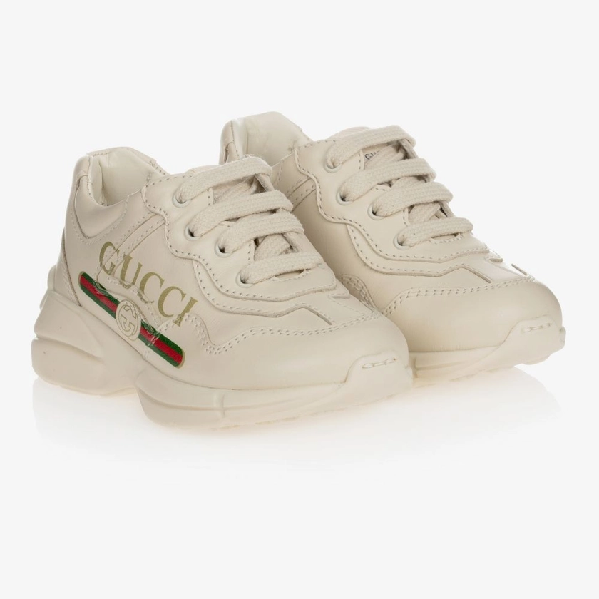 Gucci Ivory Leather Rhyton Trainers