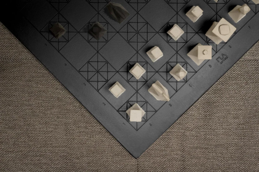 Handmade Modern Concrete Geometric Chess Set with Concrete Chess Pieces | Home Decor | Luxury Personalized Gift | Matte Black