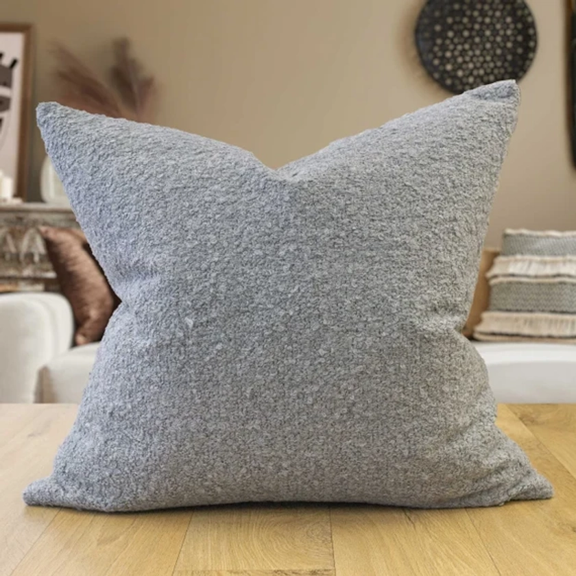 Textured Teddy Bear Boucle Cushion in Soft Grey. Luxury & Soft To The Touch Material. 17x17" Square Cushion Cover.