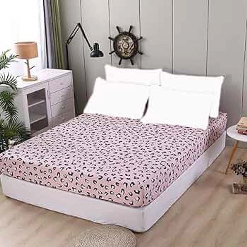 JQWUPUP Leopard Print Microfiber Double Fitted Bed Sheet, Fitted Sheet Deep 30cm for Double Bed 135x190cm