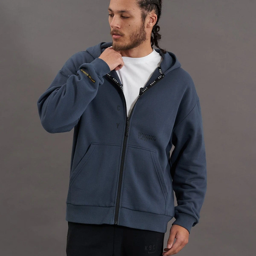 Rotation Zip Through Relaxed Hooded Jumper Orion Blue