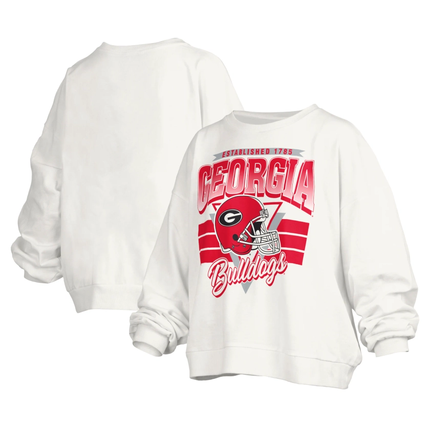 Georgia Bulldogs Pressbox Women's Janice Retro Logo Oversized Pullover Sweatshirt - White