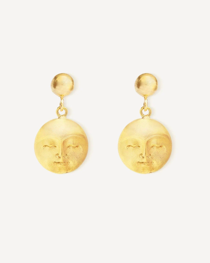 Moon Face Gold Drop Earrings