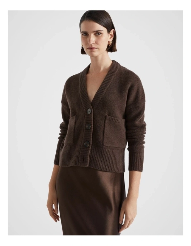 Merino Wool Pocket Cardigan in Dark Espresso