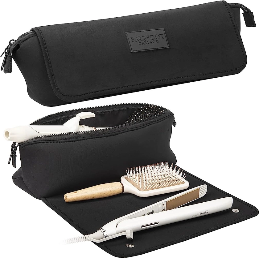 BAREFOOT CARIBOU Hair Tools Travel Bag and Heat Resistant Mat for Flat Irons, Straighteners, Curling Iron, and Haircare Accessories, 2-in-1 design, with Interior Pockets, Portable Organizer