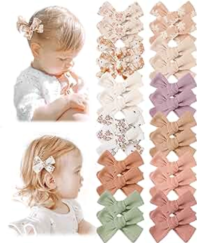 Niceye Baby Hair Clips - 24 Pcs Fully Lined Hair Bow Clips for Fine Hair Cotton Tiny Hair Barrettes for Infants, Toddlers, and Little Girls