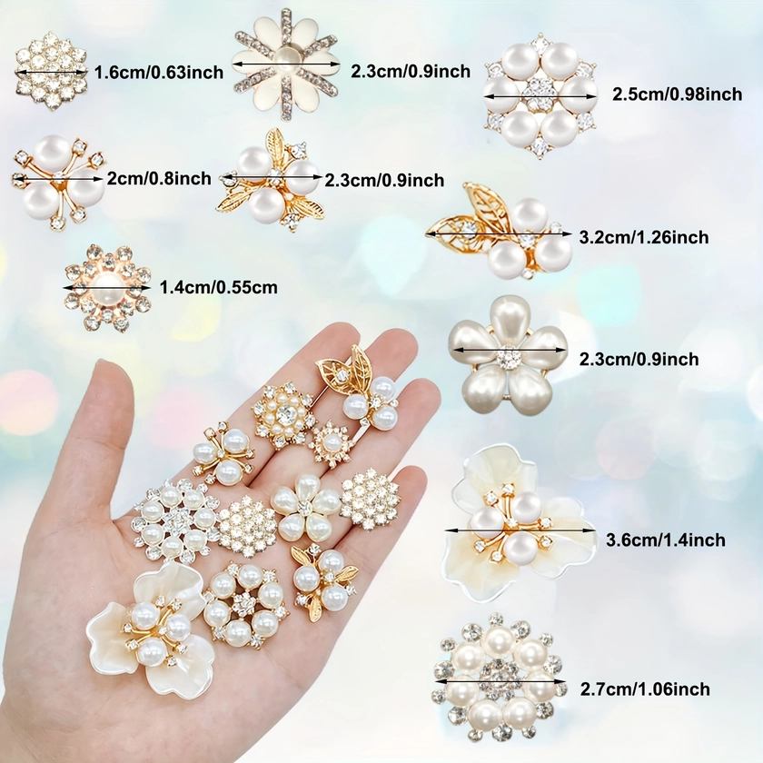 10pcs Rhinestone Buttons Flat Back Flower Design, DIY Crafts Jewelry Making Wedding Decors Embellishments, Elegant Clothes Bags Shoes Accessories