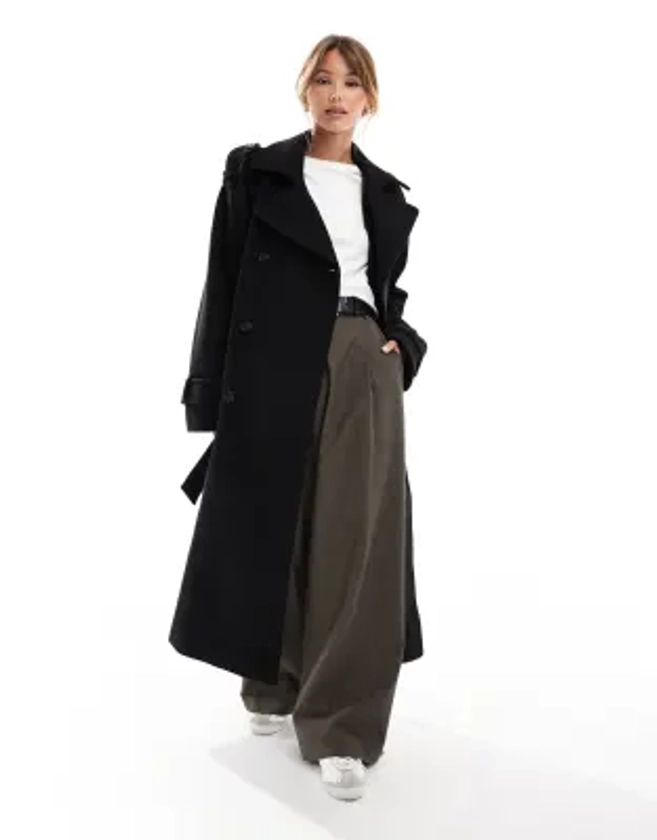 ASOS DESIGN - Nette trenchcoat van imitatiewol in zwart