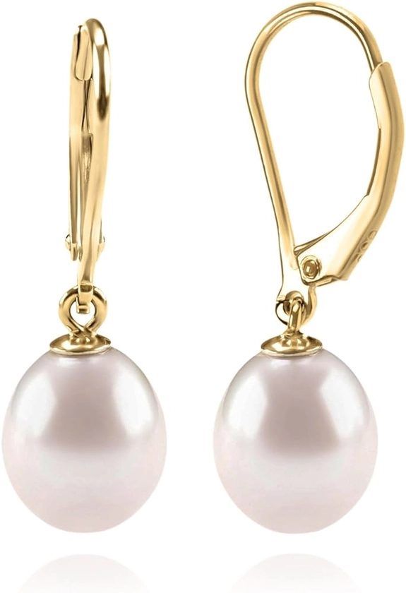 PAVOI Handpicked AAA+ Quality Freshwater Cultured Pearl Earrings Leverback Dangle Stud Pearl Earrings