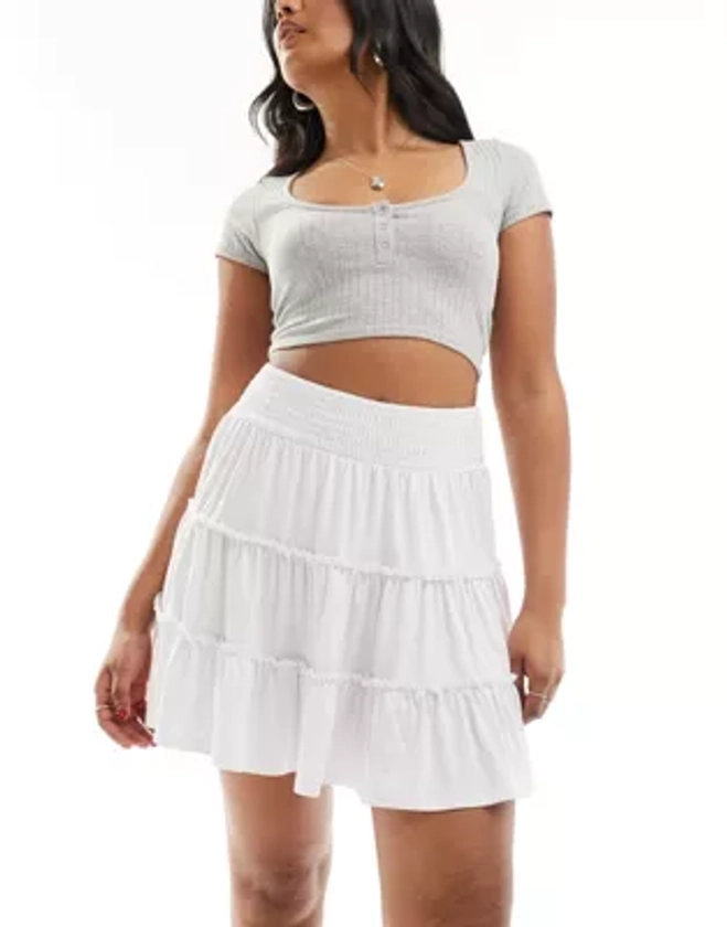 ASOS DESIGN shirred waist rara skirt in white