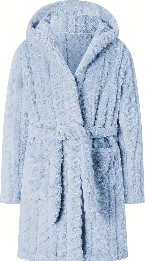 Umeyda Girls & Womens Twist Fleece Robes, Hooded Soft Warm Bath Robe for Kids Womens Fuzzy Bathrobe for Gifts