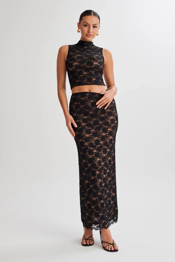 Elska Lace Maxi Skirt - Black