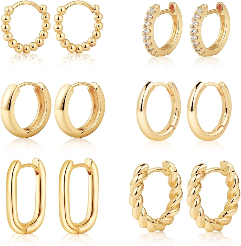 MIDEEO Gold/Sliver Chunky Hoop Earrings Set for Women, 14K Gold Plated Twisted Huggie Hoop Earring Hypoallergenic Thick Open Lightweight Chunky Hoop Earrings Jewelry for Gifts