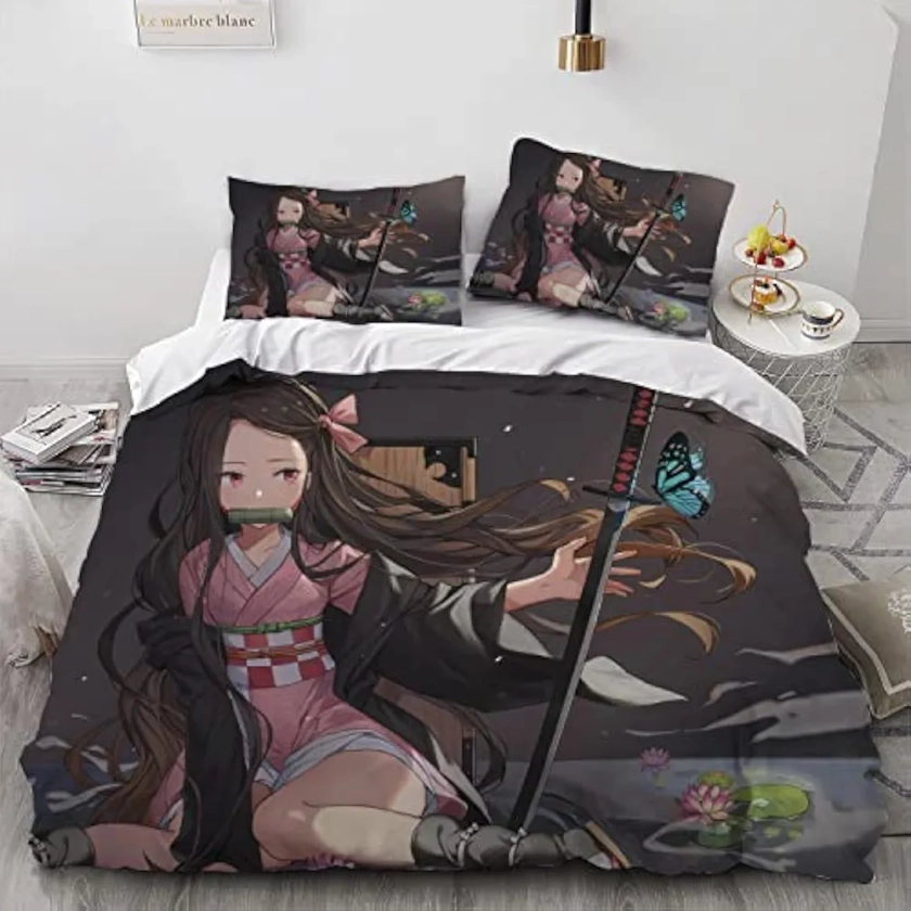 Ne-Zuko Anime Duvet Cover 3 Piece Bedding Set,Teen Anime Comforter Cover Set Super Soft Duvet Cover with Pillowcase (styel 8,Twin 60x86in + 20x30in)