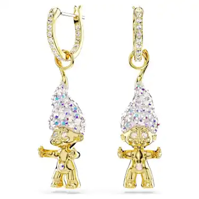 Good Luck Trolls drop earrings, Troll, White, Gold-tone plated by SWAROVSKI