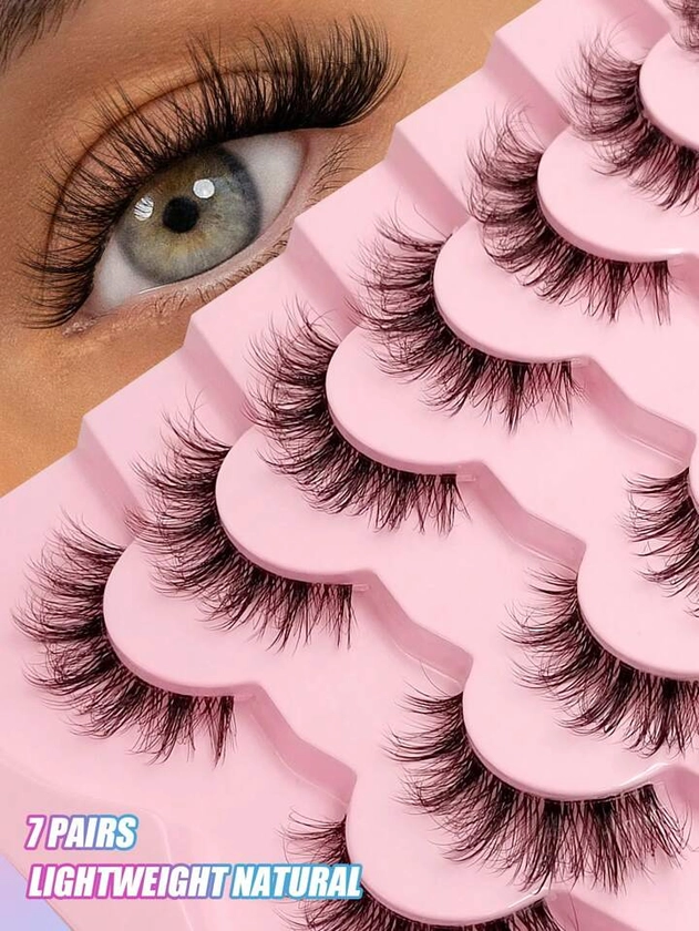 7 Pairs Full Strip Natural Soft Fluffy Eyelash Cross Wispy Dramatic Volume Faux Mink Lashes