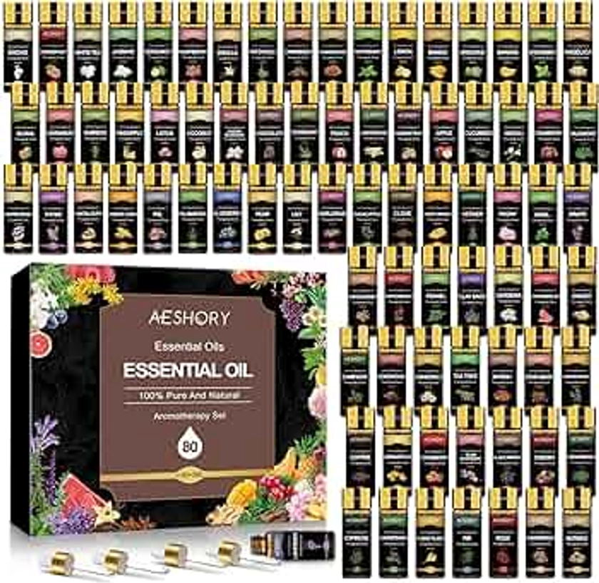 Essential Oil Set 80 Pcs-100% Natural Essential Oils Kit-Perfect for Diffuser, Humidifier, Aromatherapy, Massage,Soap, Candle Bath Bombs Making, 80 * 5ML(0.17oz)
