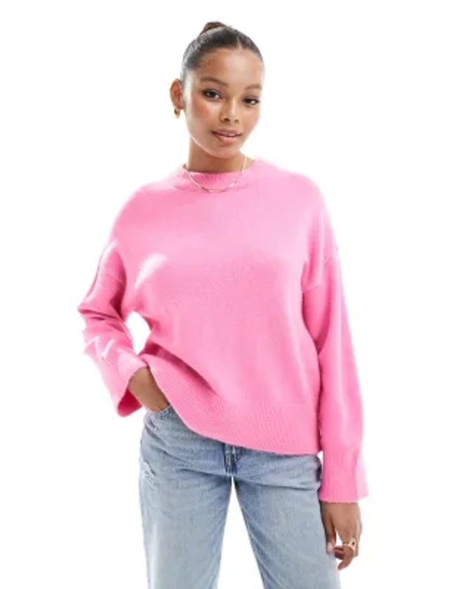 ASOS DESIGN boxy crew neck jumper in pink | ASOS