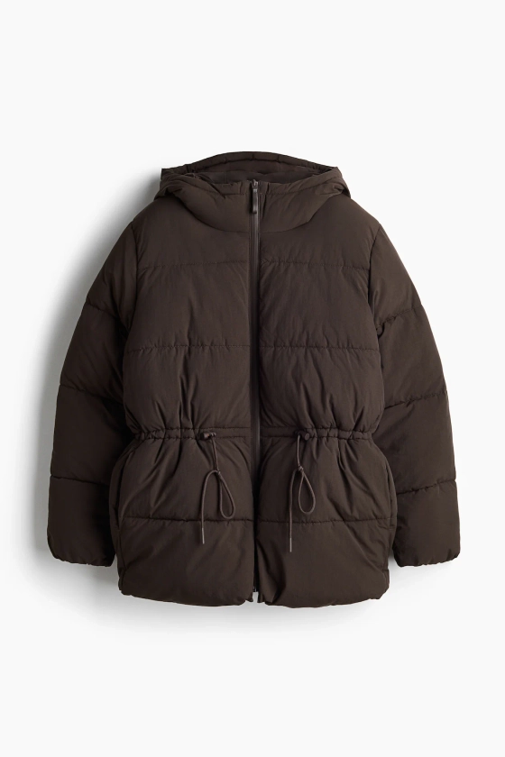 Oversized drawstring-waist puffer jacket - Donkerbruin - DAMES | H&M NL