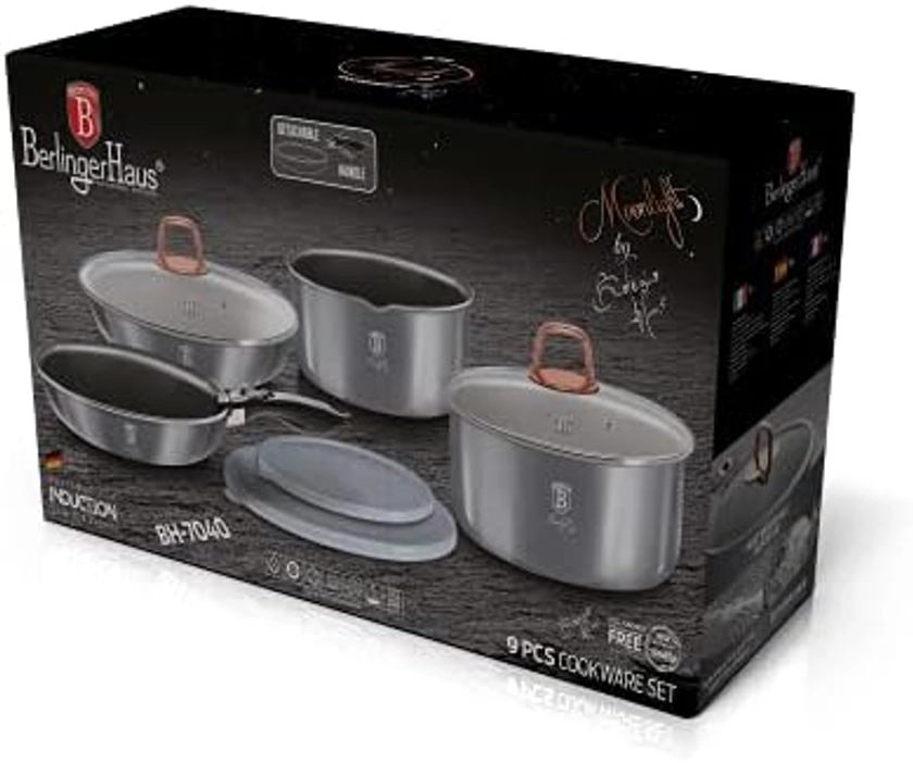 Berlinger Haus Moonlight Collection 9 Piece Space Saving Cookware Set : Amazon.com.be: Home & Kitchen