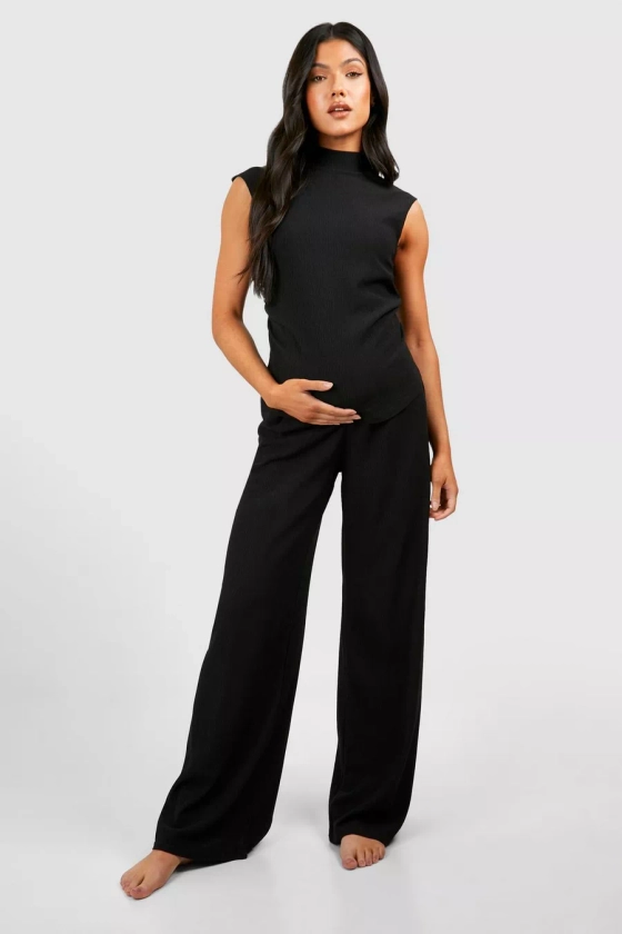 Maternity Tree Bark Textured Wide Leg Set