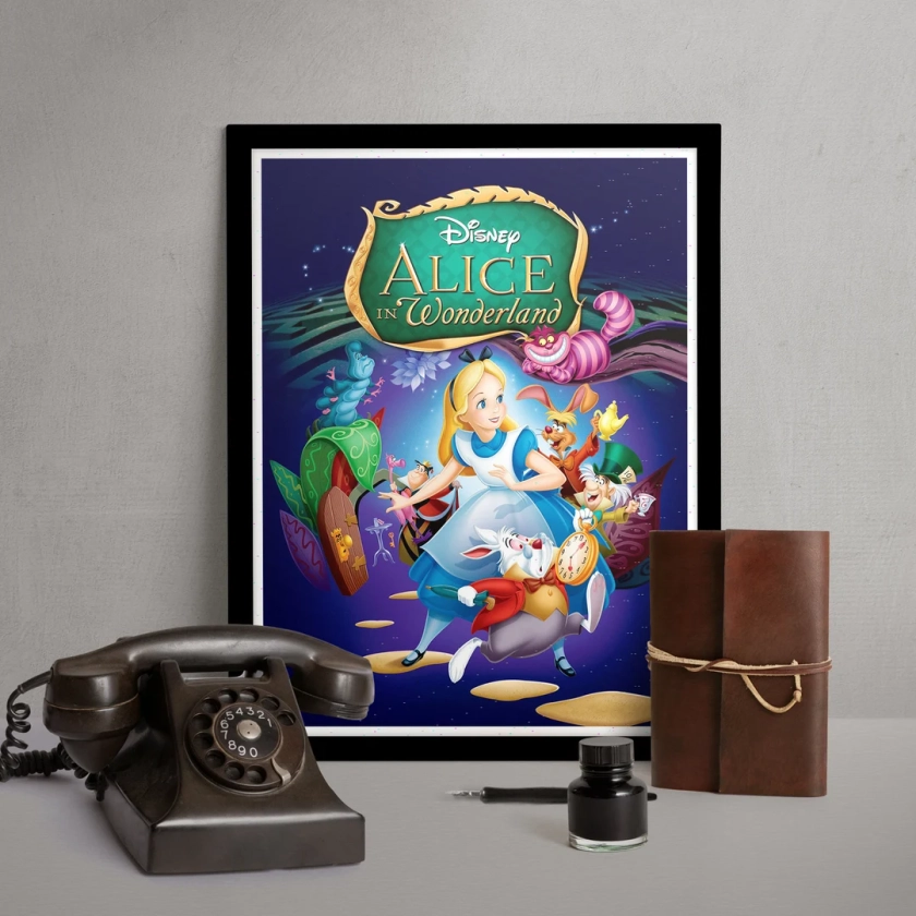 Framed Wall Art, Alice In Wonderland, Disney, Film Print, Poster, Film Print, Home Bedroom Bar Mancave Decor, A3 A4 A5, Christmas Gift