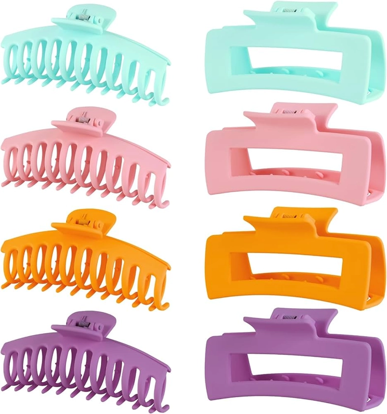 LuSeren 8 Pack Colorful Hair Clips for Women 4.3 Inch Large Hair Claw Clips for Women Thin Thick Curly Hair, Big Banana Clips,Strong Hold jaw clips