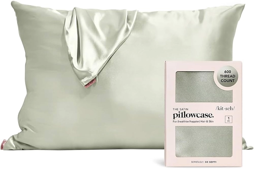 Amazon.com: Kitsch Satin Pillowcase with Zipper for Hair & Skin, Softer Than Silk Pillow Cases Queen, Smooth Pillow Covers, Machine Washable, Wrinkle-Free, Cooling Satin Pillow Cases Standard Size 19"x26" (Sage) : Home & Kitchen