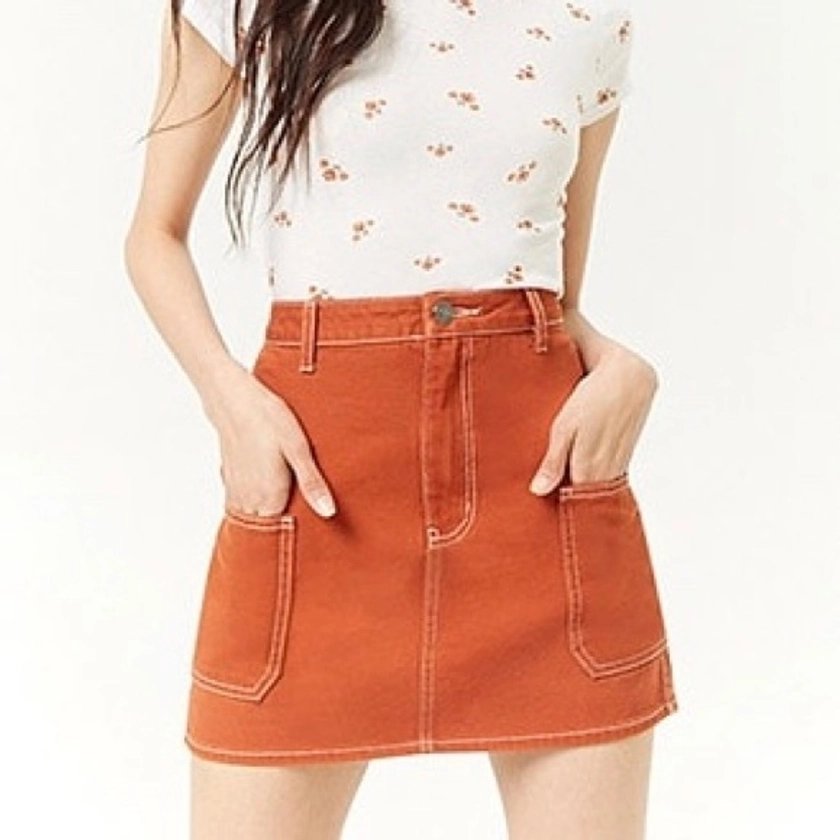 Denim Rust Color Mini Skirt with Pockets ntw