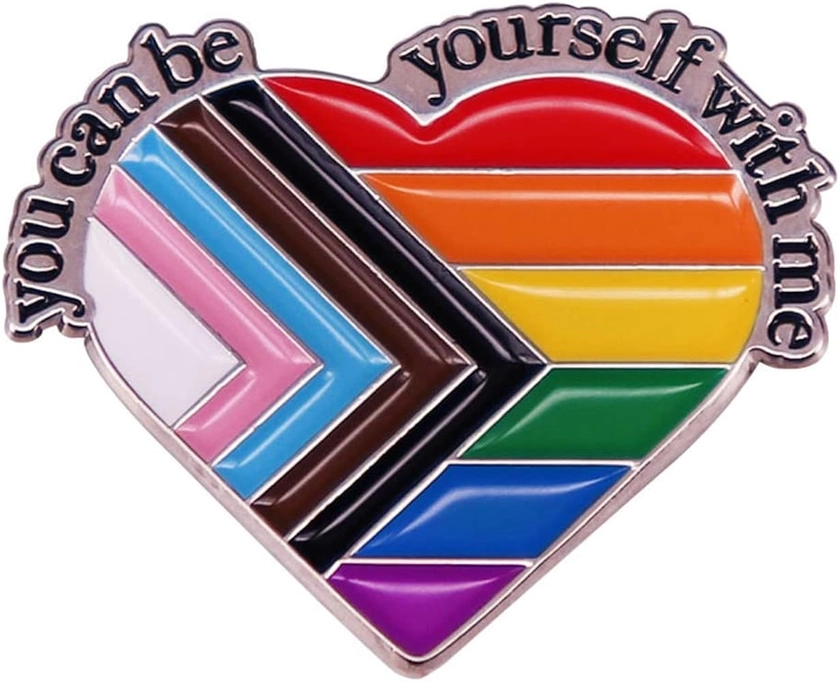 You Can Be Yourself With Me Enamel Pin Rainbow Heart Brooch Safe Space Trans Flag LGBT Pride Gay Badge Pins for Backpacks Accessories Jewelry Gift