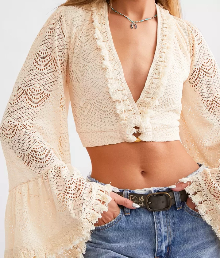 Willow & Root Crochet Fringe Cropped Top - Women's Shirts/Blouses in Chambray Blue | Buckle