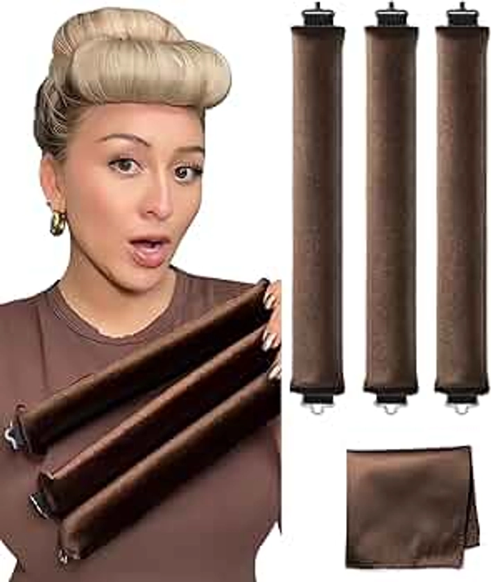 Little Velvet Overnight Blowout 3 Rods Heatless Hair Curler to Sleep in Satin Heatless Curls No Heat Hair Rollers for Short Hair Blowout Look Long Hair Styling Tools Brown