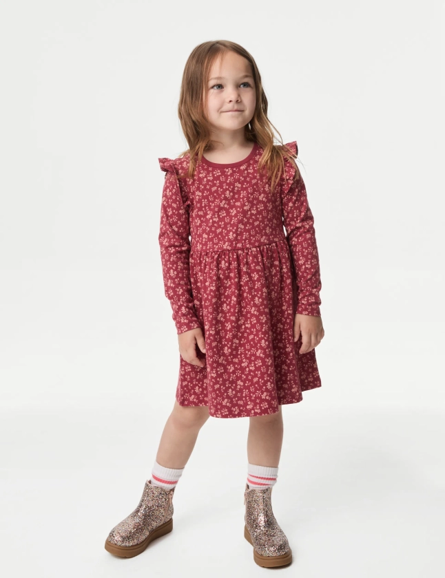 Pure Cotton Floral Frill Sleeve Dress (2-8 Yrs) | M&S Collection | M&S